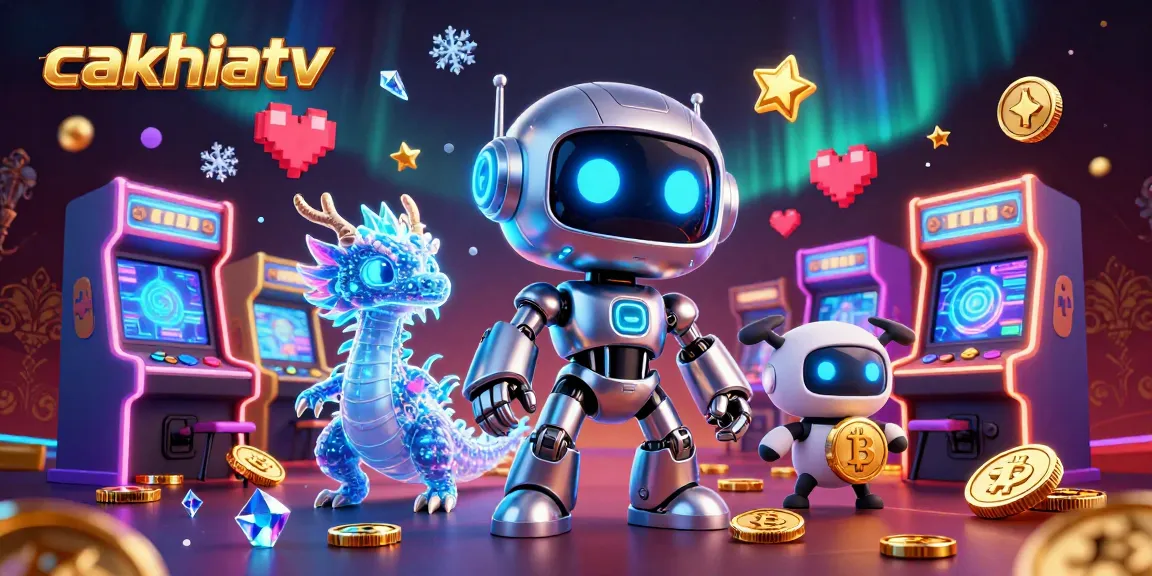 Experience thrilling gaming with cakhiatv, featuring dynamic robots and casino elements.