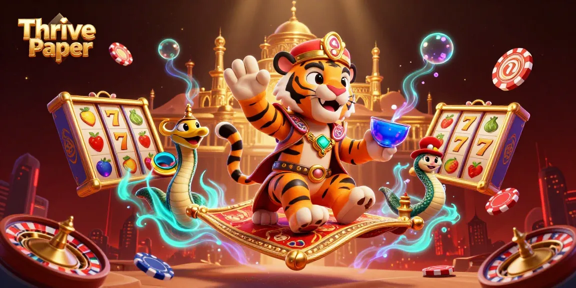 Thrive Paper showcases a vibrant casino scene with animated characters and lively gaming elements.