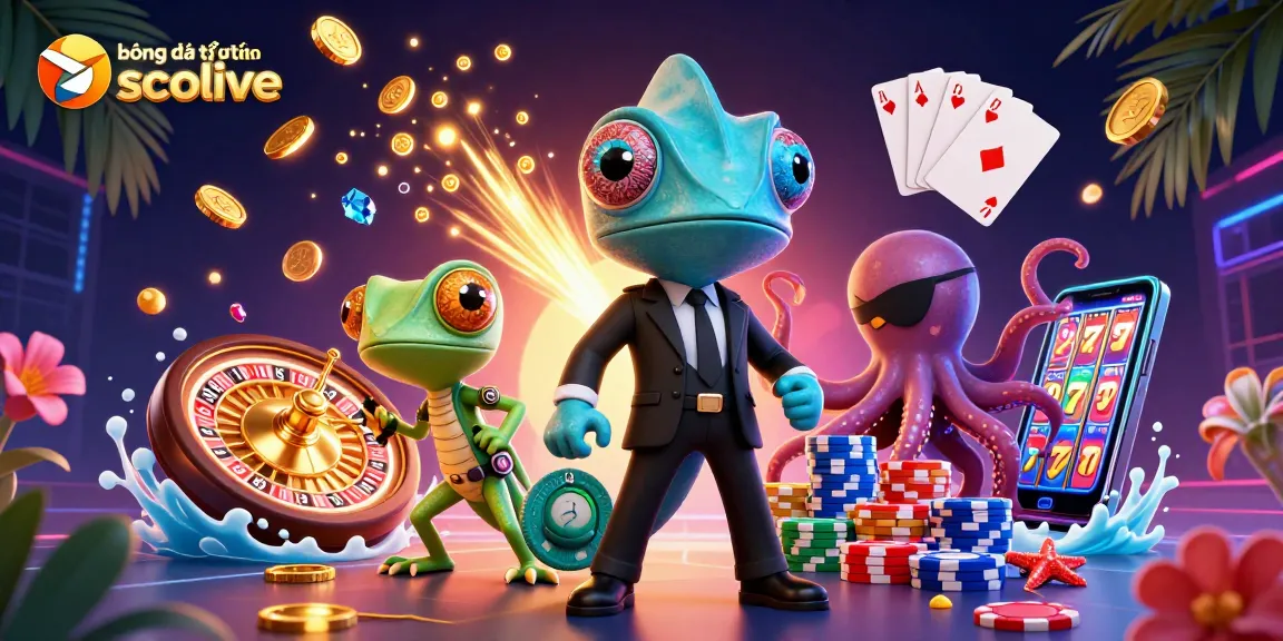 Experience bóng đá trực tuyến socolive with a dynamic scene featuring colorful characters and vibrant casino elements.