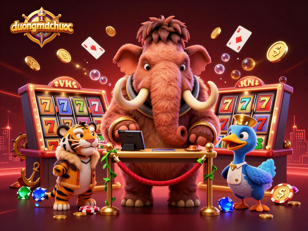 Engage in thrilling gameplay with duongmatchuoc, depicted with golden casino elements and vibrant characters.