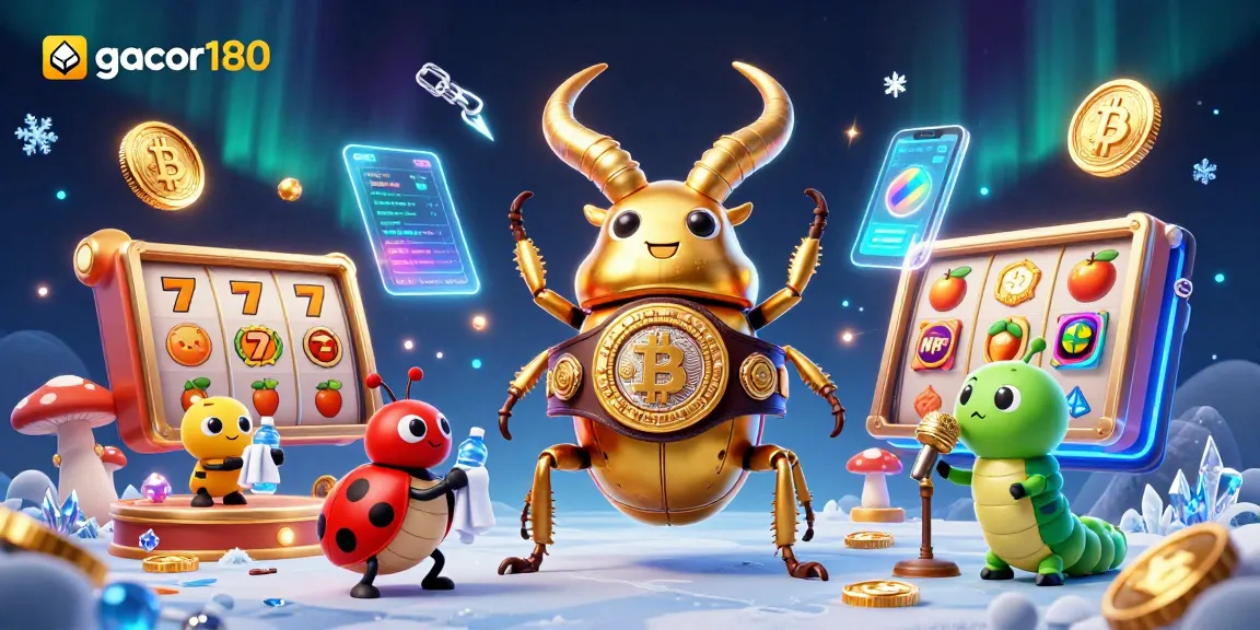 Gacor180 memukau dengan pertarungan slot 3D dan simbol keberuntungan dalam ilustrasi kasino digital