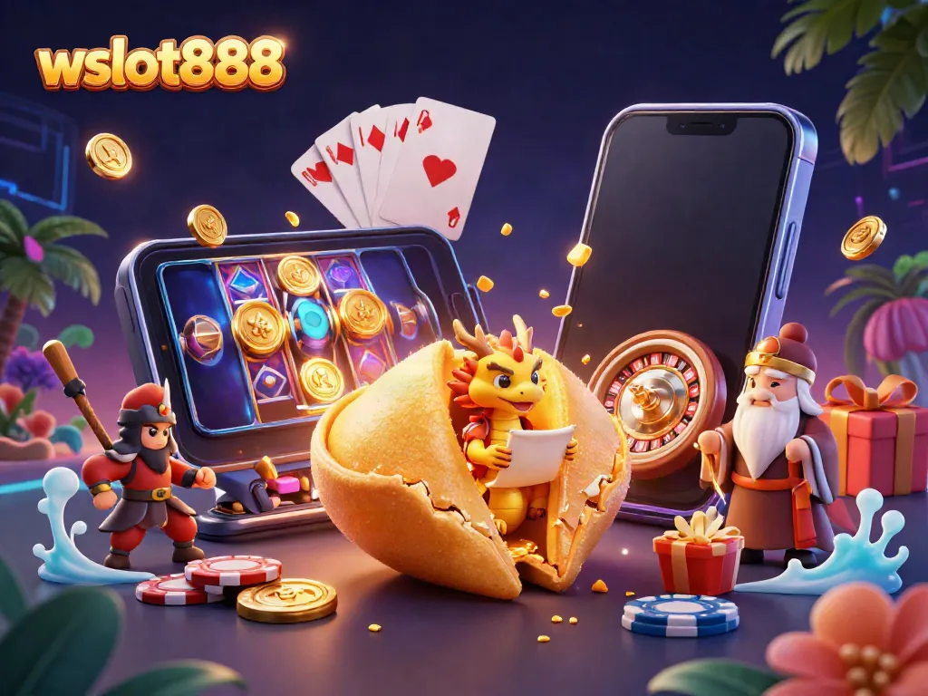 Permainan slot wslot888 yang seru dengan karakter kartun dan elemen kasino yang menarik.