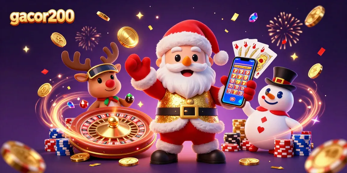 Gacor200 menghadirkan Santa Claus, rusa, dan salju dengan slot jackpot dan harta karun kasino.