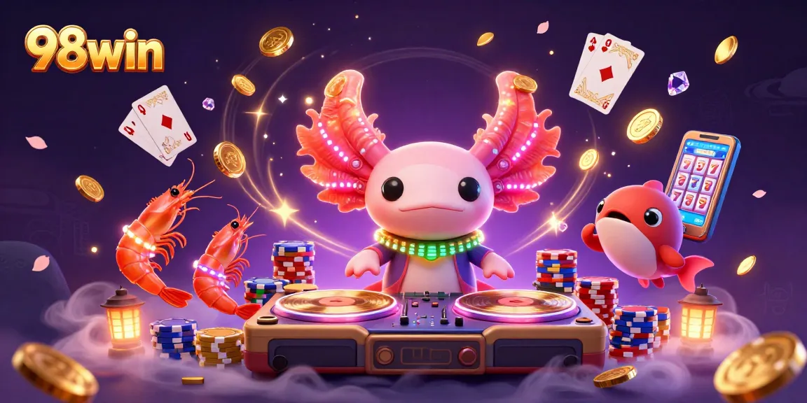 Experience thrilling gameplay with 98win's vibrant casino scene featuring a DJ and dynamic game elements.