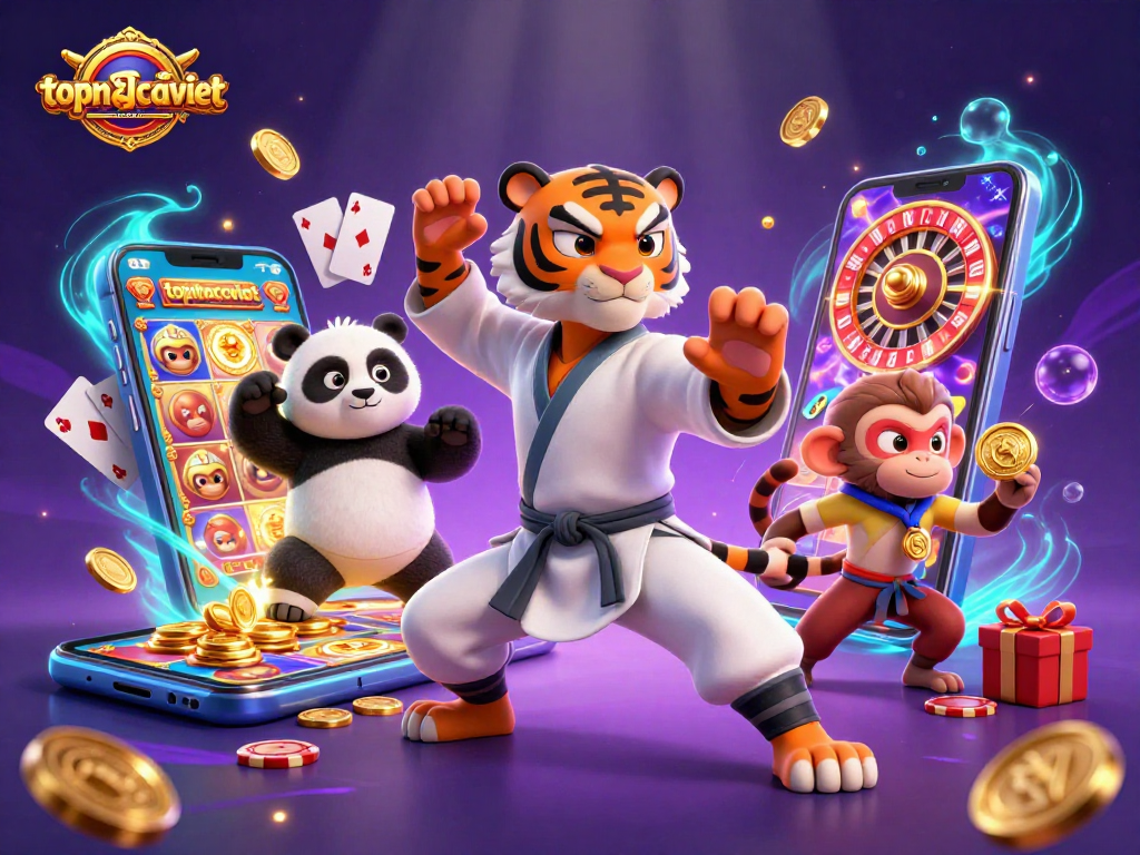 Experience thrilling wins at topnhacaiviet with lively characters in a magical casino scene.