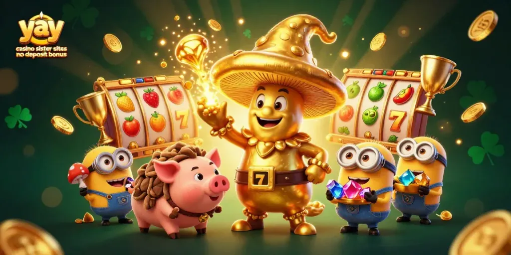 Enjoy thrills at yay casino sister sites no deposit bonus with golden characters and spinning slot reels.