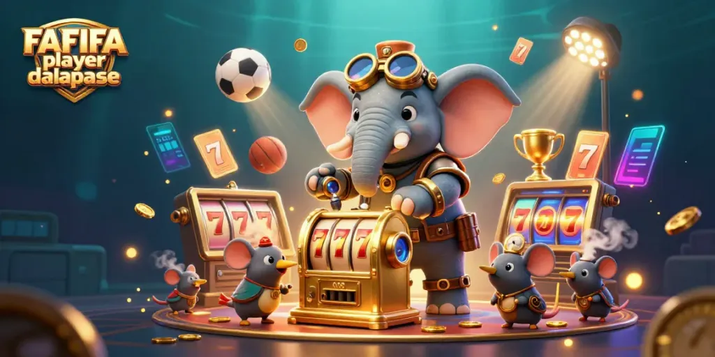 Engage with the FAFIFA player database through a dynamic casino scene featuring a steampunk elephant engineering a slot machine.