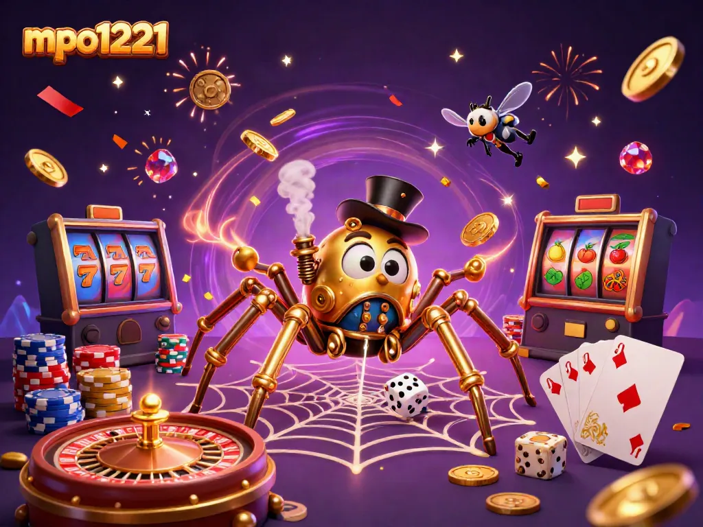 Engage with mpo1221 in a lively scene of a steampunk spider and fly gentleman amidst casino excitement.