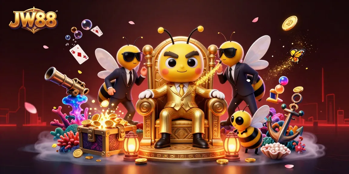 Experience vibrant JW88 casino action with a bumblebee mob boss and treasure galore.
