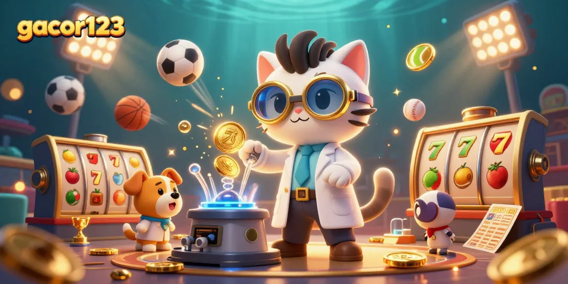 Experience the excitement of gacor123 with thrilling slot games and vibrant casino elements in this illustration.