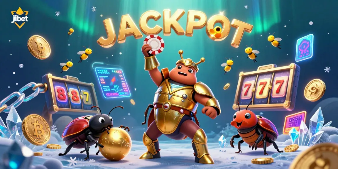 Engage with jibet's vibrant casino atmosphere through an exciting victory scene featuring a beetle champion.