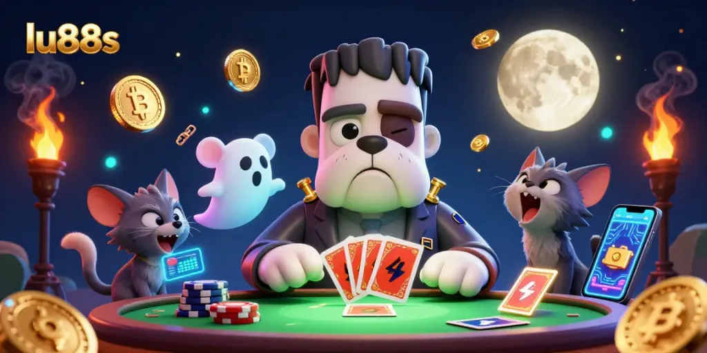 Experience exhilarating gambling with lu88s featuring unique characters in a vibrant casino scene.