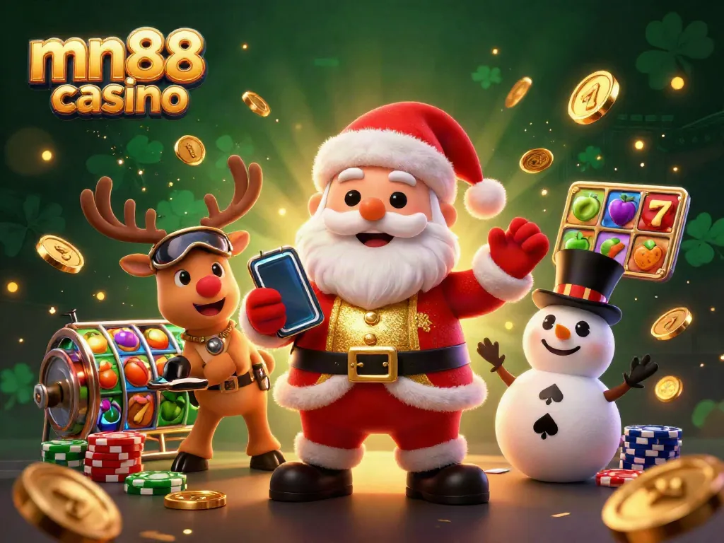 Experience the thrill at mn88 casino with Santa and friends celebrating jackpots and casino fun!