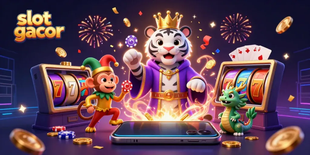 Experience dynamic slot gacor action with 3D characters in vibrant casino scene.