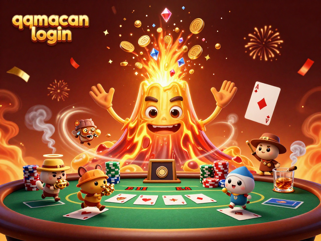 Experience the thrill of qqmacan login with a vibrant 3D casino illustration showcasing action and excitement.